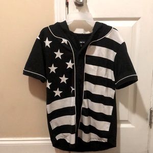 Carbon Hooded Short Sleeve Button Up (black)